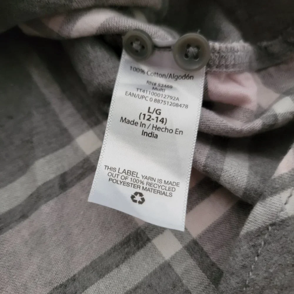 Time and Tru Gray and Pink Plaid Flannel Button Down Large - Picture 16 of 16